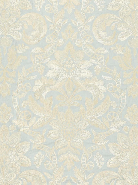 scalamandre elizabeth damask embroidery aquamarine fabric - scala 27086-002