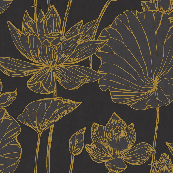 seabrook lotus floral metallic gold and ebony wallpaper