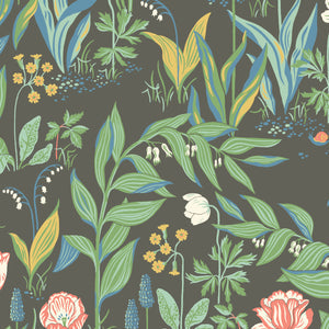 schumacher - spring garden - charcoal multi - 7219 - wallpaper