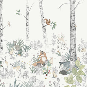 schumacher - magic forest mural - ivory - 7481 - wallpaper
