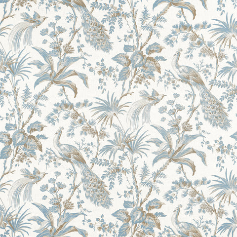 anna french af57828 peacock toile soft blue and beige fabric