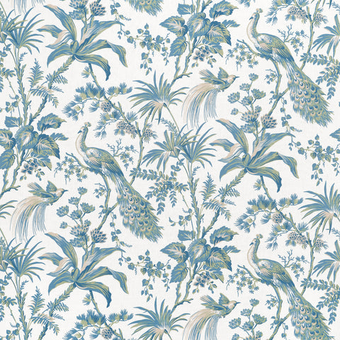 anna french af57830 peacock toile blue and green fabric