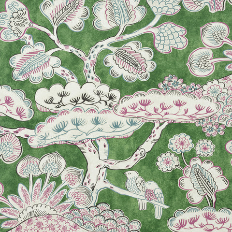 anna french af9866 tree house pink and green fabric