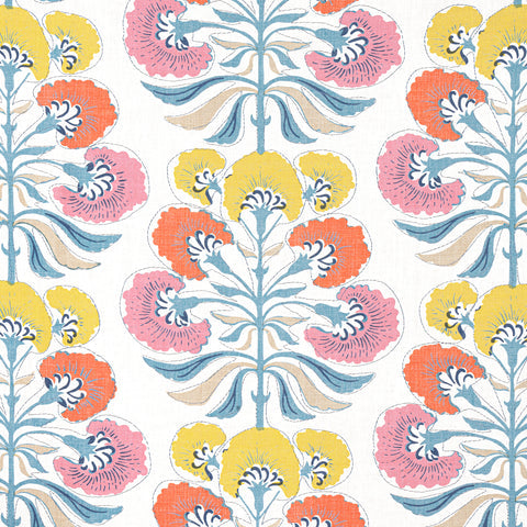 Tybee Tree Coral and Yellow Fabric - F916212 - Thibaut Fabric