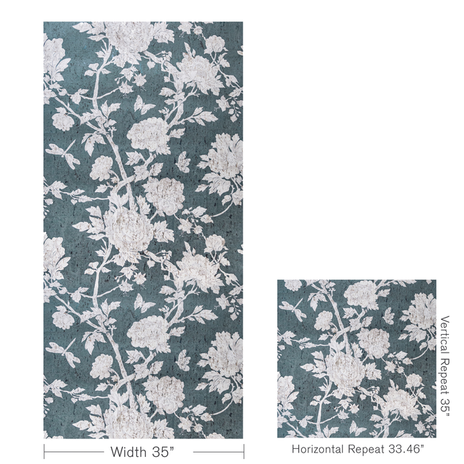 brunschwig & fils - les pivoines - teal - p8020109.35.0