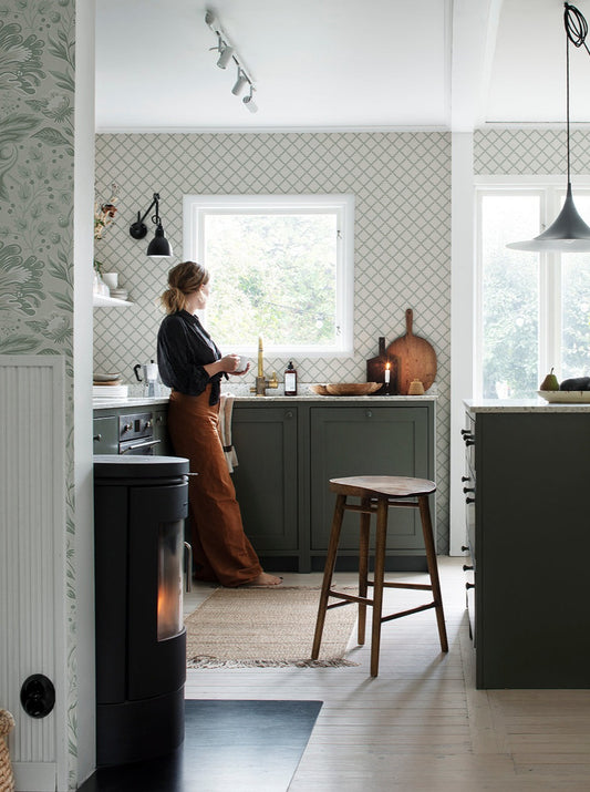 trellis forest green - s10304 - sandberg wallpaper