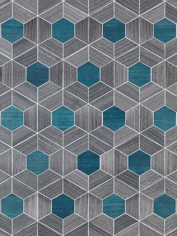 scalamandre - hive wood ash and aqua wallpaper - sc 0003wp88467