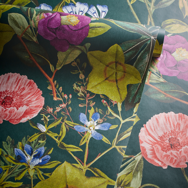 clarke & clarke - passiflora - emerald wallpaper - w0143/02.cac.0