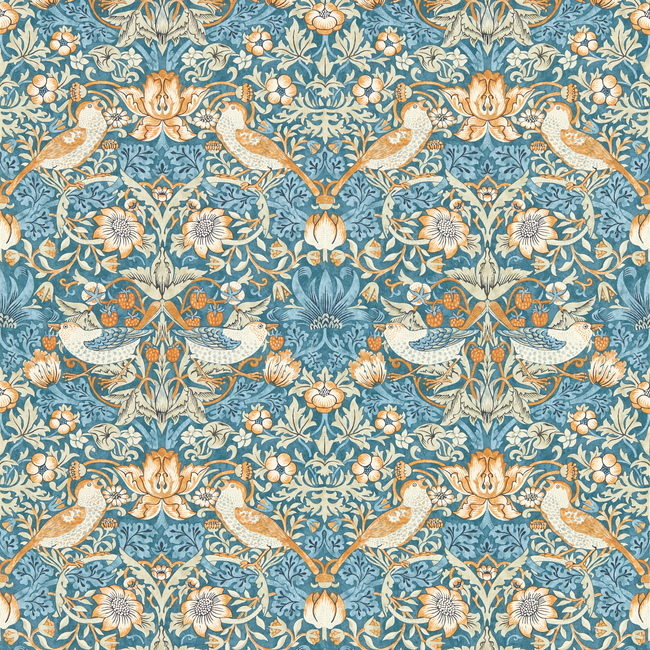 clarke & clarke - strawberry thief - denim wallpaper - w0171/02.cac.0