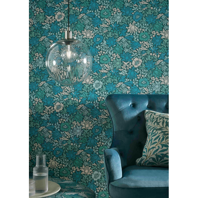 clarke & clarke - mallow - teal wallpaper - w0173/02.cac.0