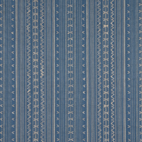 Charter Stripe Embroidery Navy Fabric - W736456 - Thibaut Fabric