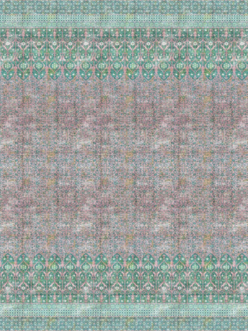 scalamandre - iznik overdye panel green pink wallpaper - wnm 1022izni