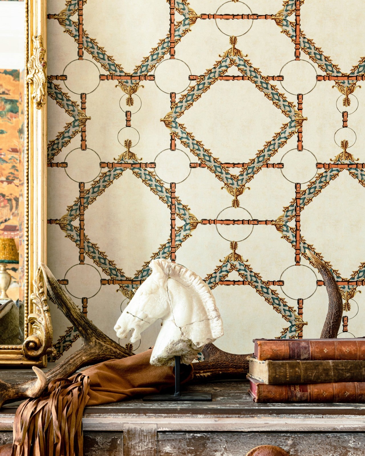 mind the gap - decorative harness burgundy wallpaper - wp30106