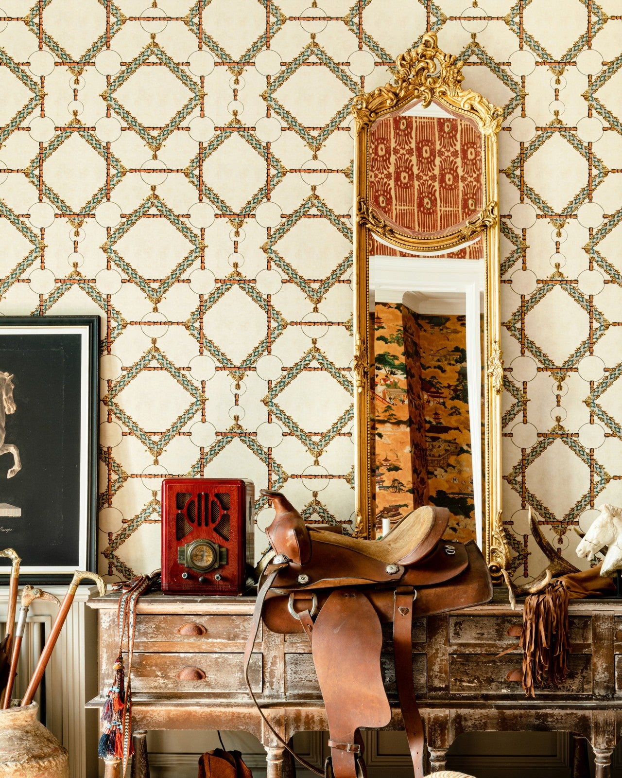 mind the gap - decorative harness burgundy wallpaper - wp30106
