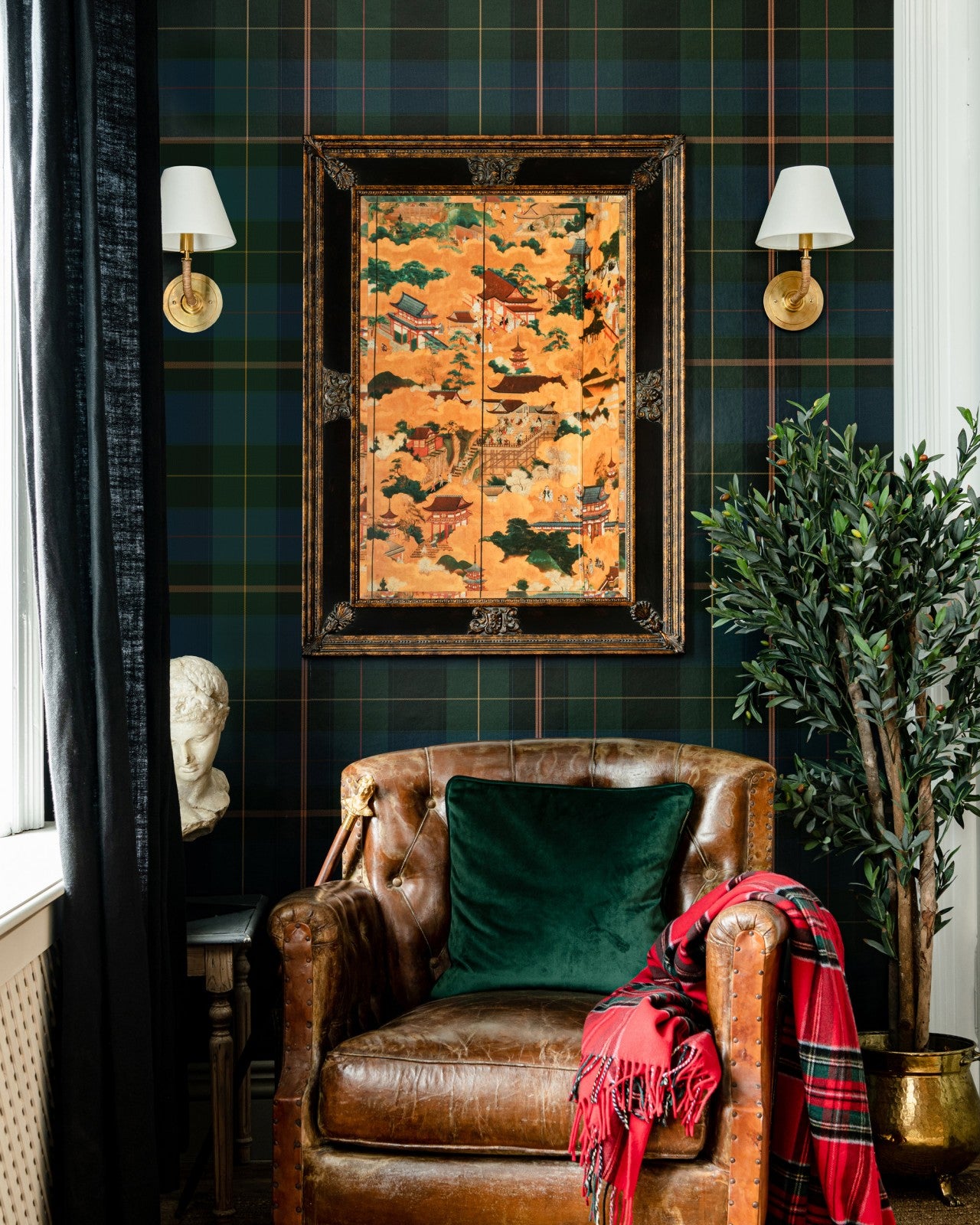 mind the gap - equestrian plaid burgundy wallpaper - wp30108