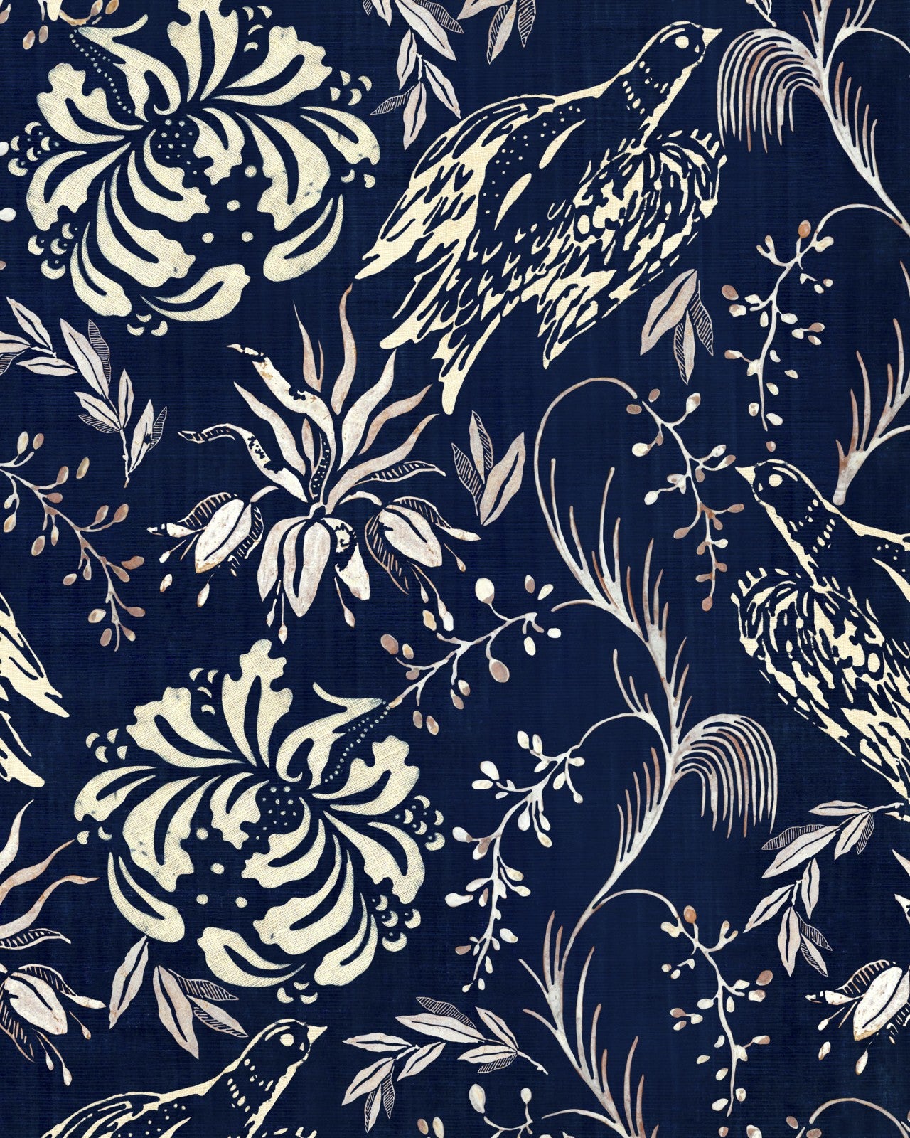 mind the gap - folk embroidery indigo wallpaper - wp30016