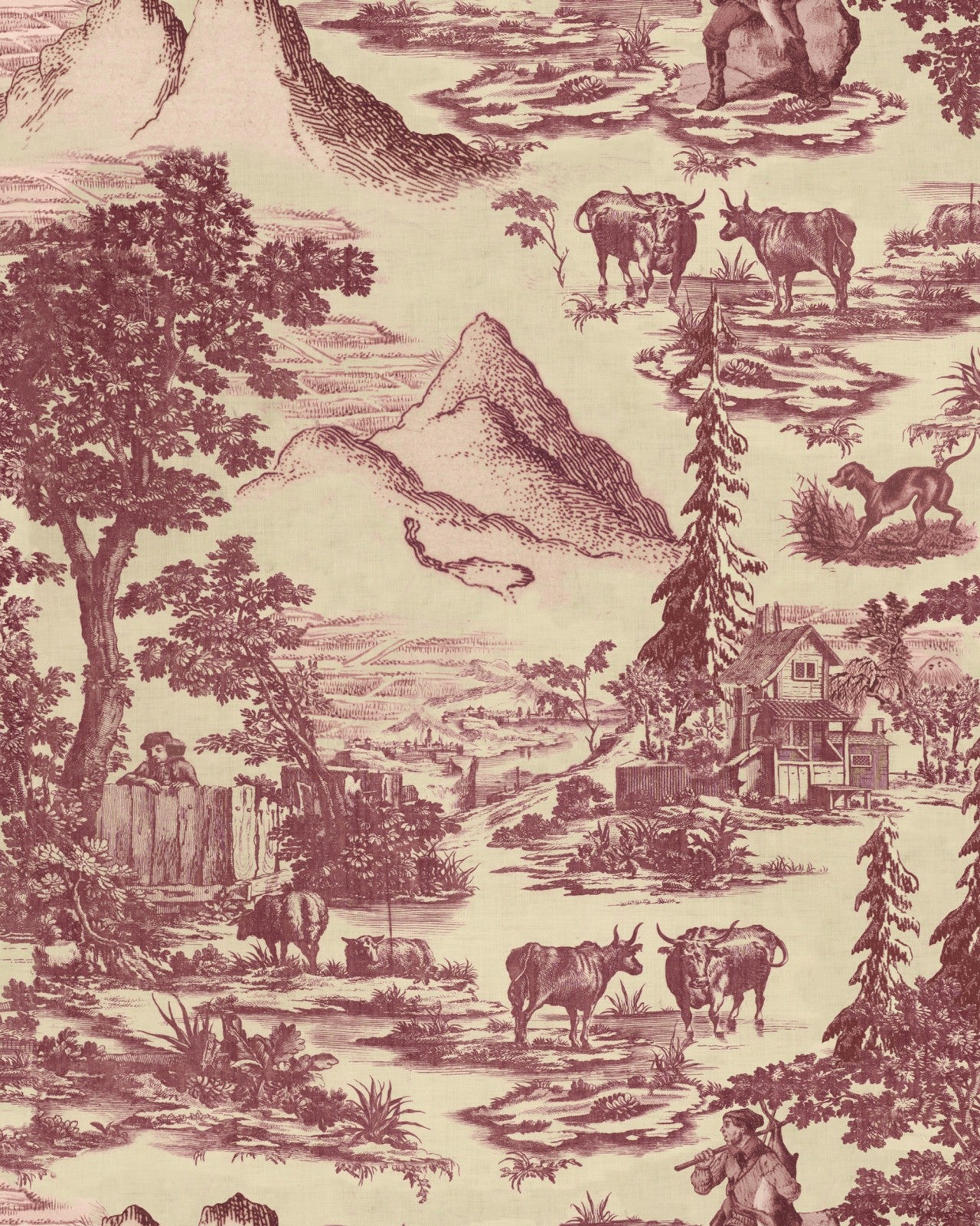 mind the gap - toile du tyrol burgundy wallpaper - wp30147