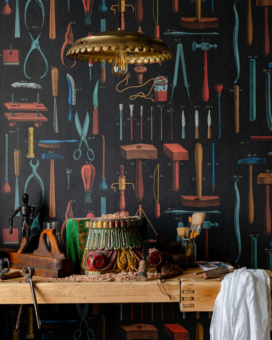 Mind The Gap - OLD TOOLS Anthracite Wallpaper - WP20598