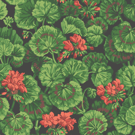 Cole & Son - Geranium - Rouge & Leaf Greens On Black - 117/11033.CS.0