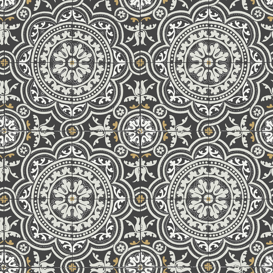 Cole & Son - Piccadilly - Grey & Metallic Gold On Black - 117/8022.CS.0