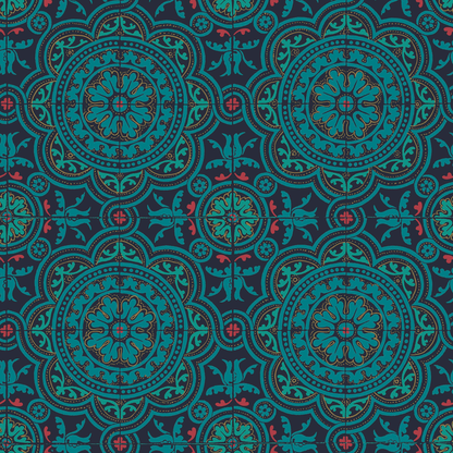 Cole & Son - Piccadilly - Petrol/Red/Metallic Gold On Ink - 117/8021.CS.0