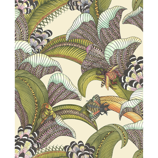 Cole & Son - Hoopoe Leaves - Olive/Chart/Fuchsia On Cream - 119/1001.CS.0