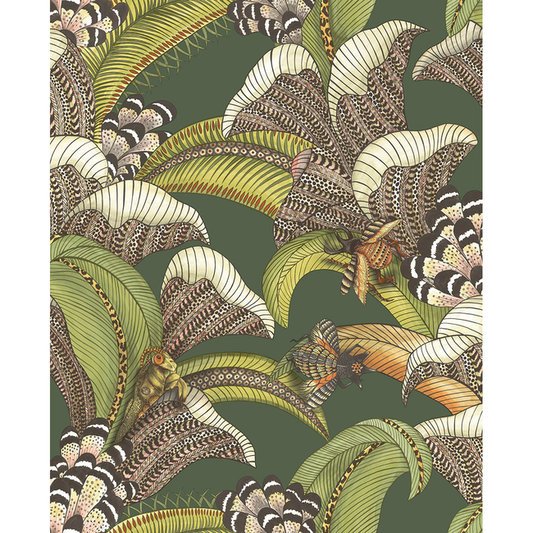Cole & Son - Hoopoe Leaves - Spring Green And Coral - 119/1003.CS.0