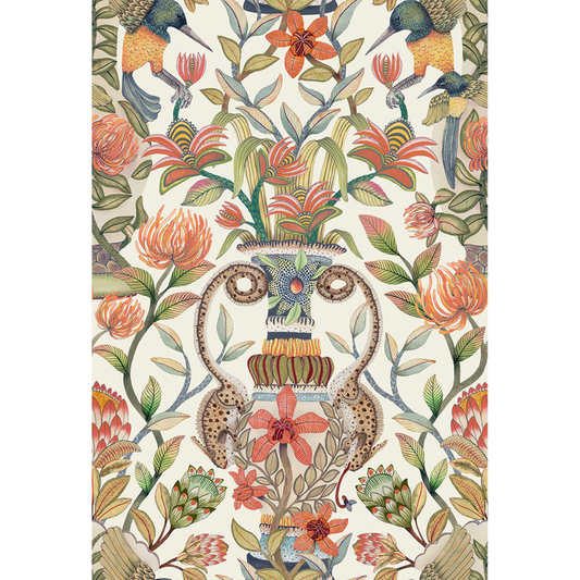 Cole & Son - Protea Garden Silk - Olvgrn&Tngrn/Wht - 119/10045.CS.0