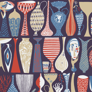 Schumacher - Pottery - Navy And Red - 1760 - Wallpaper