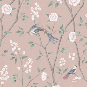 schumacher - paradise birds - blush shimmer - 1901 - wallpaper