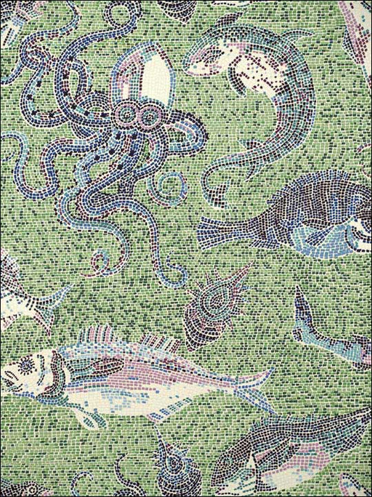 Scalamandre SC0002WP81545 Mikonos Blue and Green Wallpaper