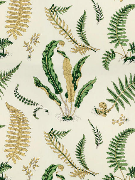 scalamandre elsie de wolfe outdoor greens on off-white fabric - scala 16425-001