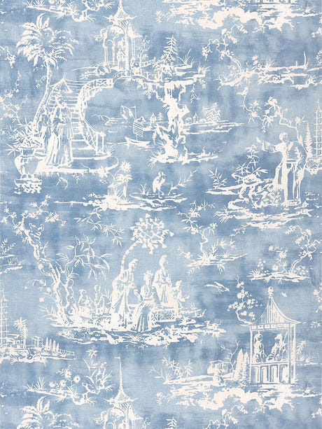 scalamandre summer palace print sky fabric - scala 16561-001