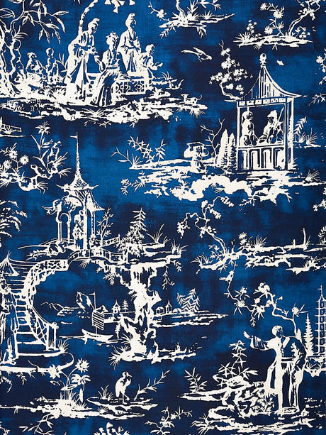 scalamandre summer palace print indigo fabric - scala 16561-003