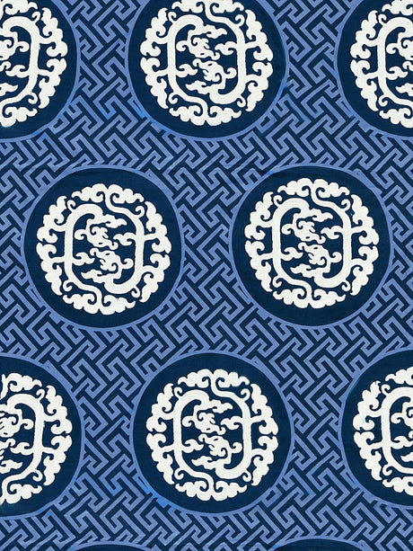 scalamandre dragon's fret embroidery midnight fabric - scala 27215-002