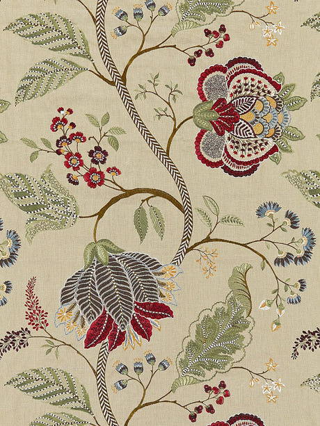 scalamandre palampore embroidery cinnamon fabric - scala 27175-004