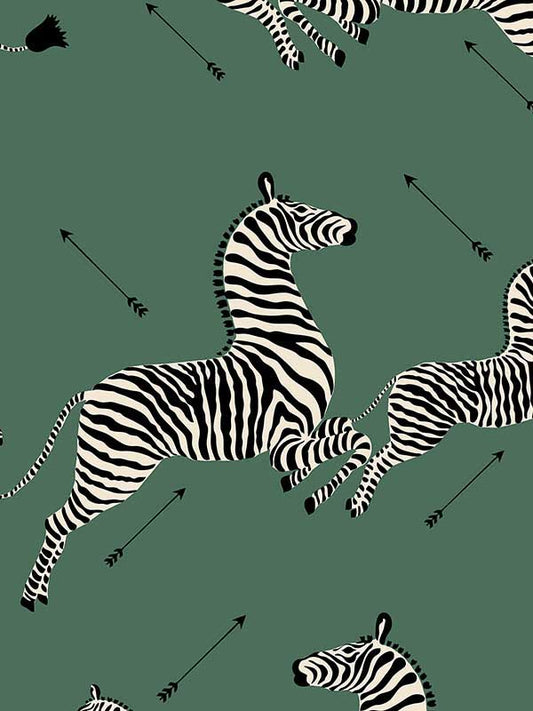 Scalamandre SC0004WP81388MV Zebras Vinyl Serengeti Green Wallpaper
