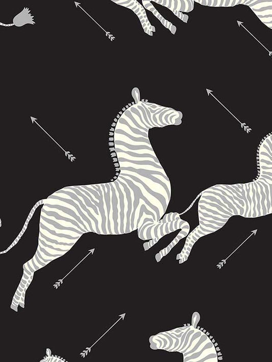 Scalamandre SC0009WP81388MV Zebras Vinyl Black and Silver Wallpaper