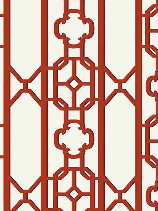Scalamandre SC0006WP88582D Joanna Fret Lacquer Red Wallpaper