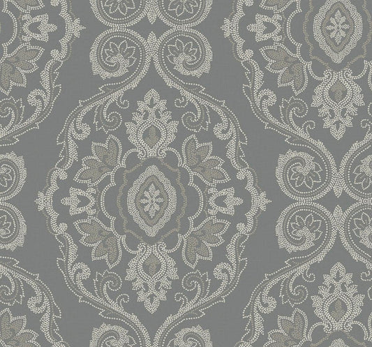 Seabrook Nautical Damask Black Sands Wallpaper