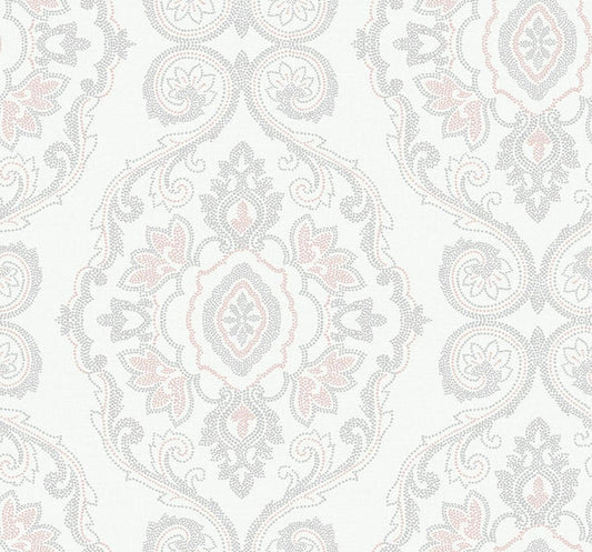 Seabrook Nautical Damask Pink Sunset Wallpaper