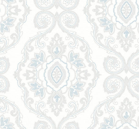 Seabrook Nautical Damask Blue Oasis Wallpaper