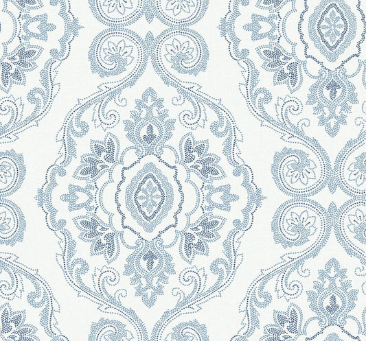 Seabrook Nautical Damask Coastal Blue Wallpaper