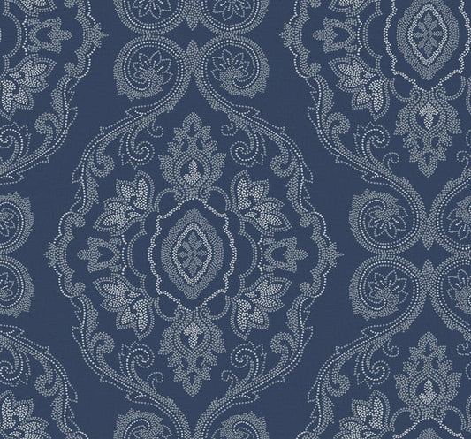 Seabrook Nautical Damask Nautical Blue Wallpaper