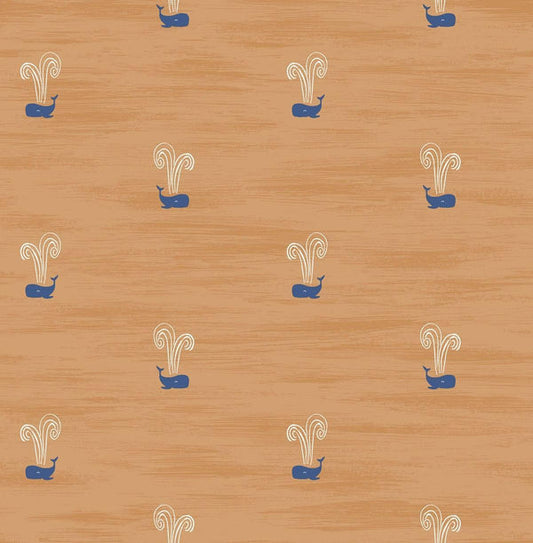 Seabrook Tiny Whales Orange And Navy Wallpaper