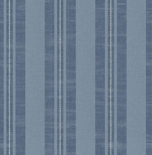 Seabrook Linen Stripe Sky Blue And Denim Wallpaper