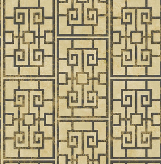 Seabrook Dynasty Lattice Metallic Gold And Ebony Wallpaper