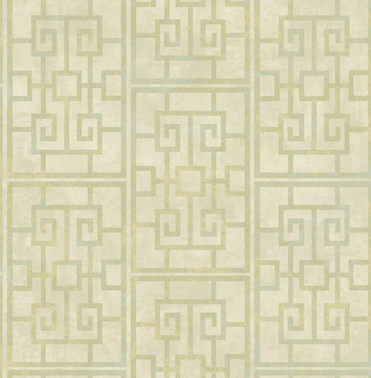 Seabrook Dynasty Lattice Metallic Pearl And Mint Wallpaper