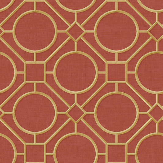 Seabrook Silk Road Trellis Metallic Gold And Crimson Wallpaper