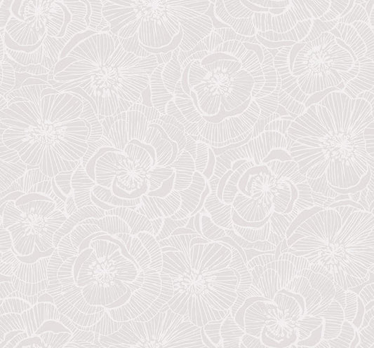 Seabrook Graphic Floral Metallic Champagne And Off-White Wallpaper